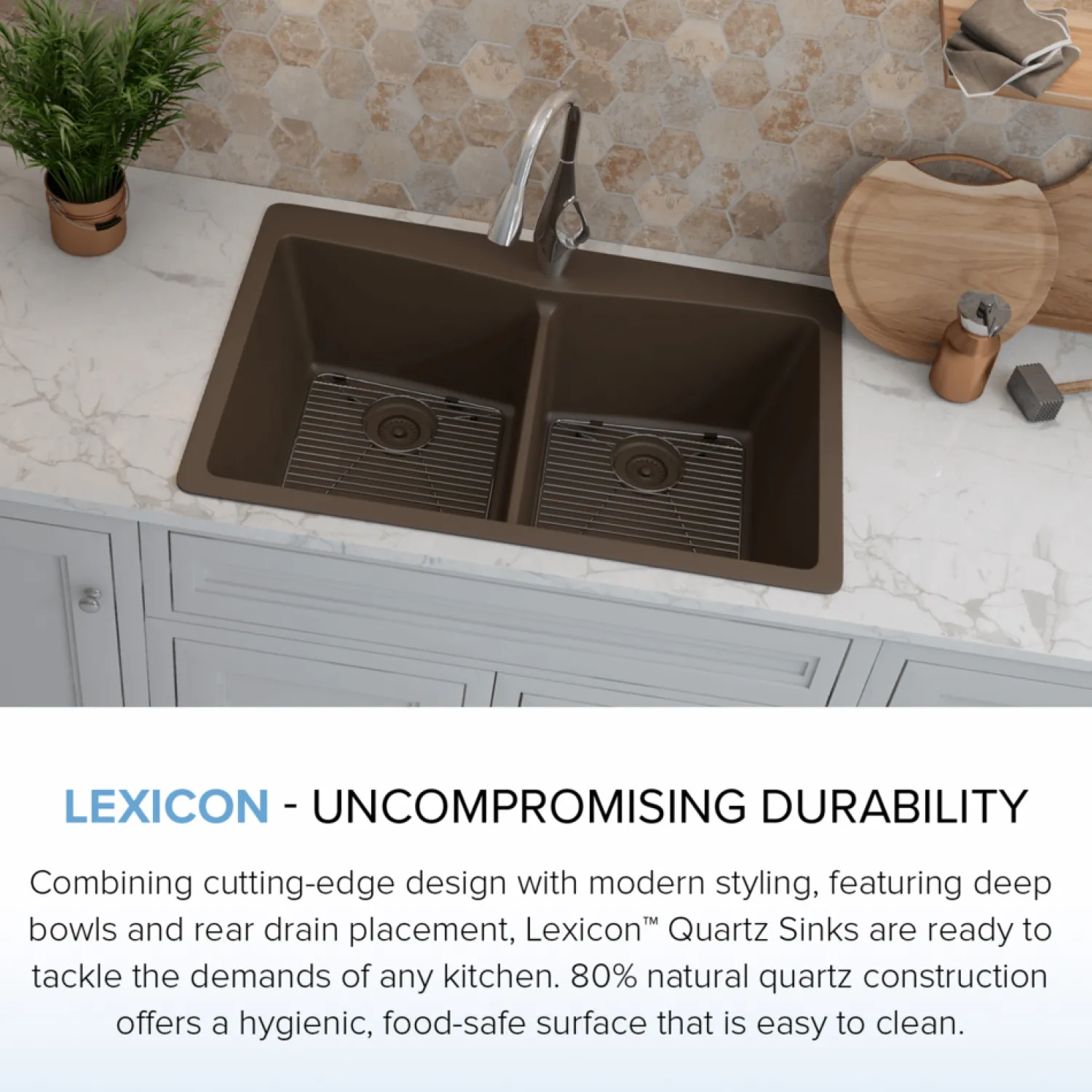 Best 33" Double Bowl 50/50 Dual Mount Quartz Composite Sink Drop-In / Top Mount Sinks|Double Bowl Sinks