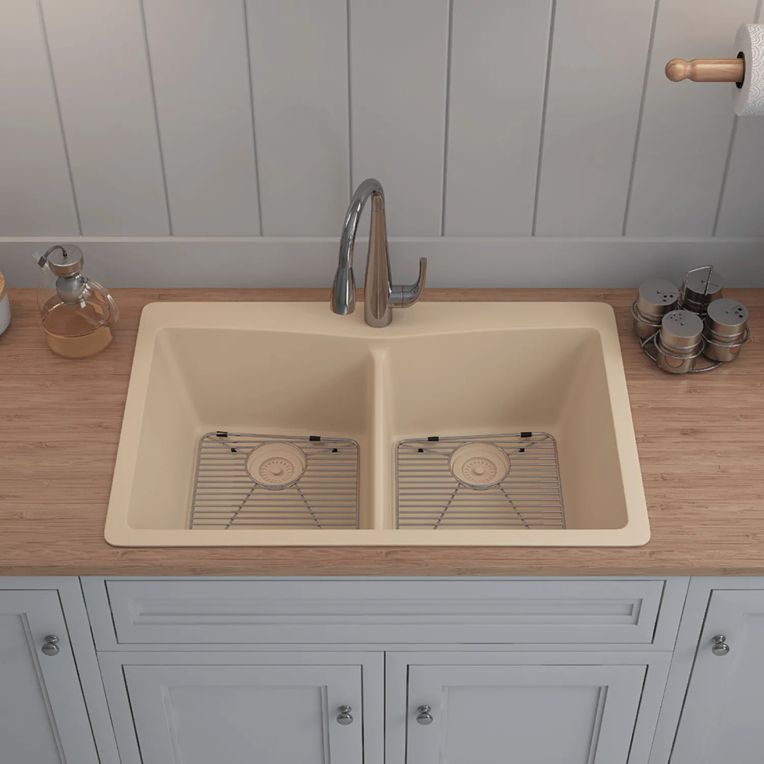 Best 33" Double Bowl 50/50 Dual Mount Quartz Composite Sink Drop-In / Top Mount Sinks|Double Bowl Sinks
