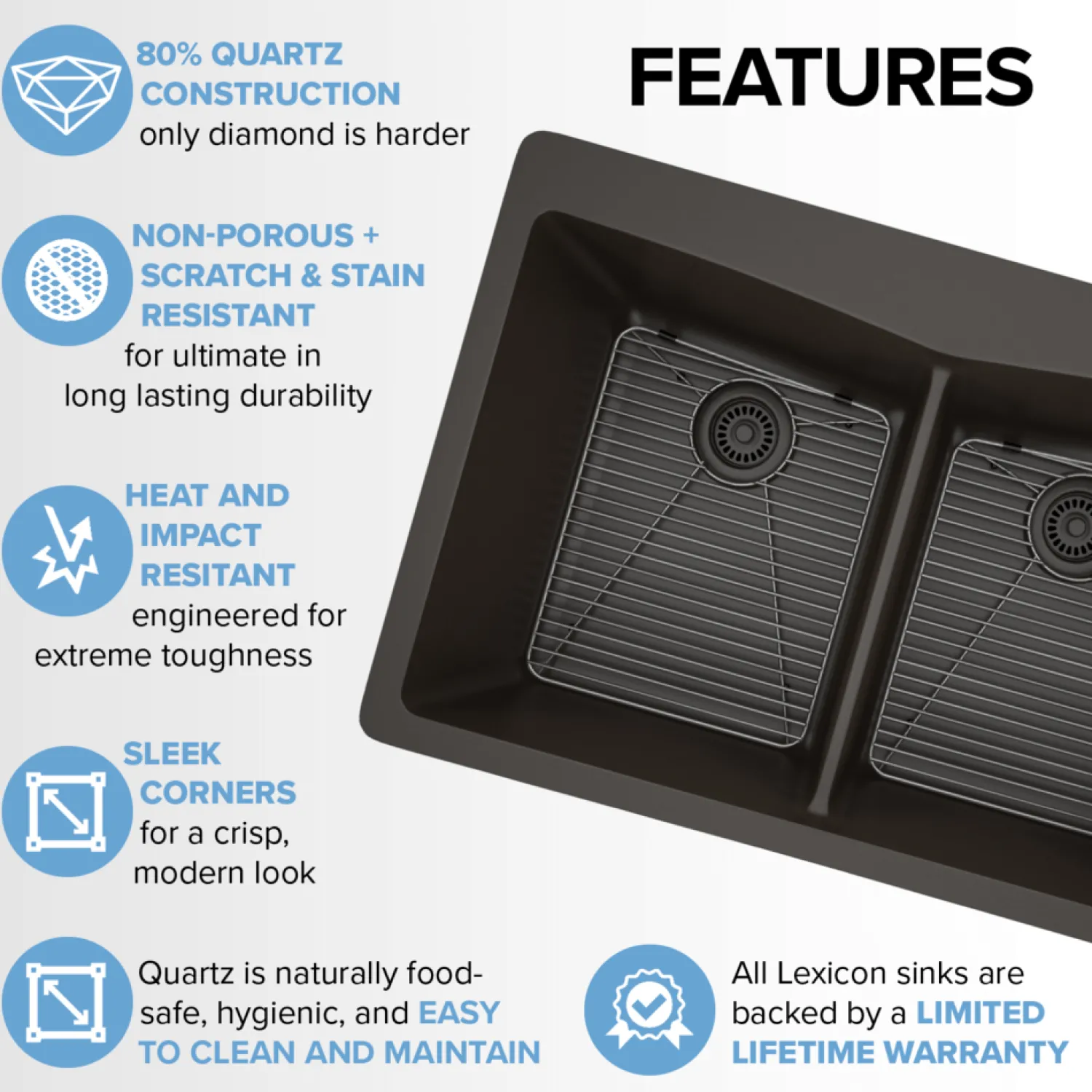 Best 33" Double Bowl 50/50 Dual Mount Quartz Composite Sink Drop-In / Top Mount Sinks|Double Bowl Sinks