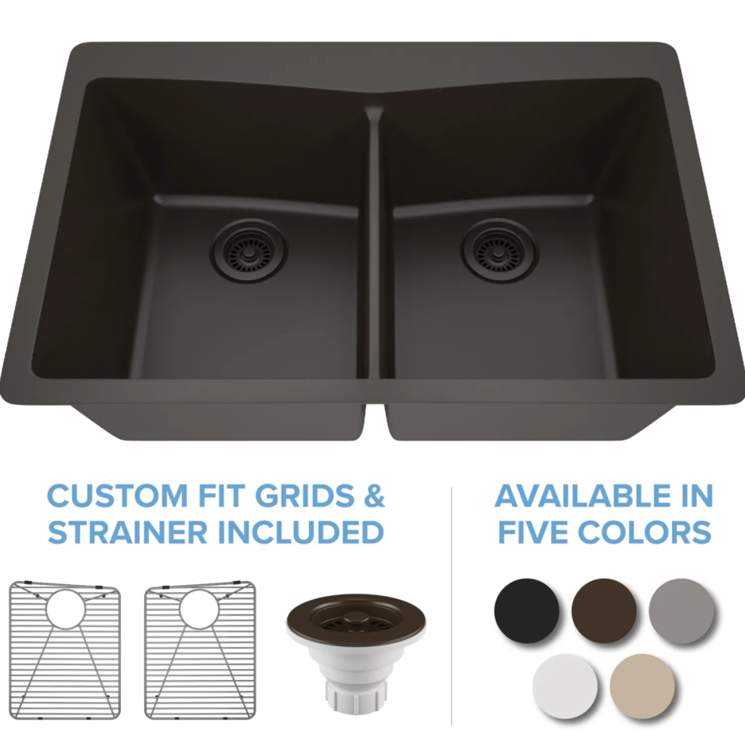 Best 33" Double Bowl 50/50 Dual Mount Quartz Composite Sink Drop-In / Top Mount Sinks|Double Bowl Sinks