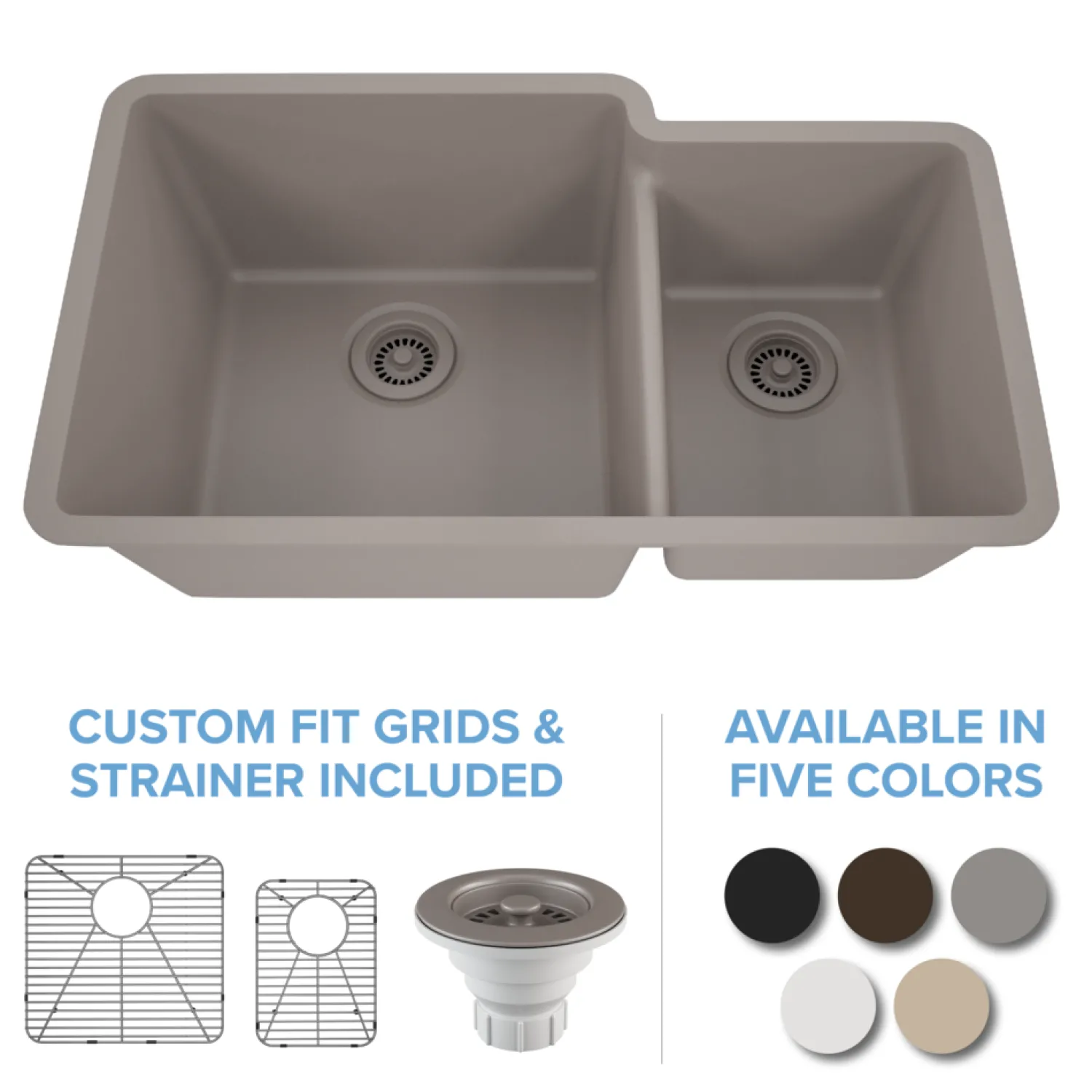 32" Double Bowl 60/40 Quartz Composite Sink Drop-In / Top Mount Sinks|Double Bowl Sinks
