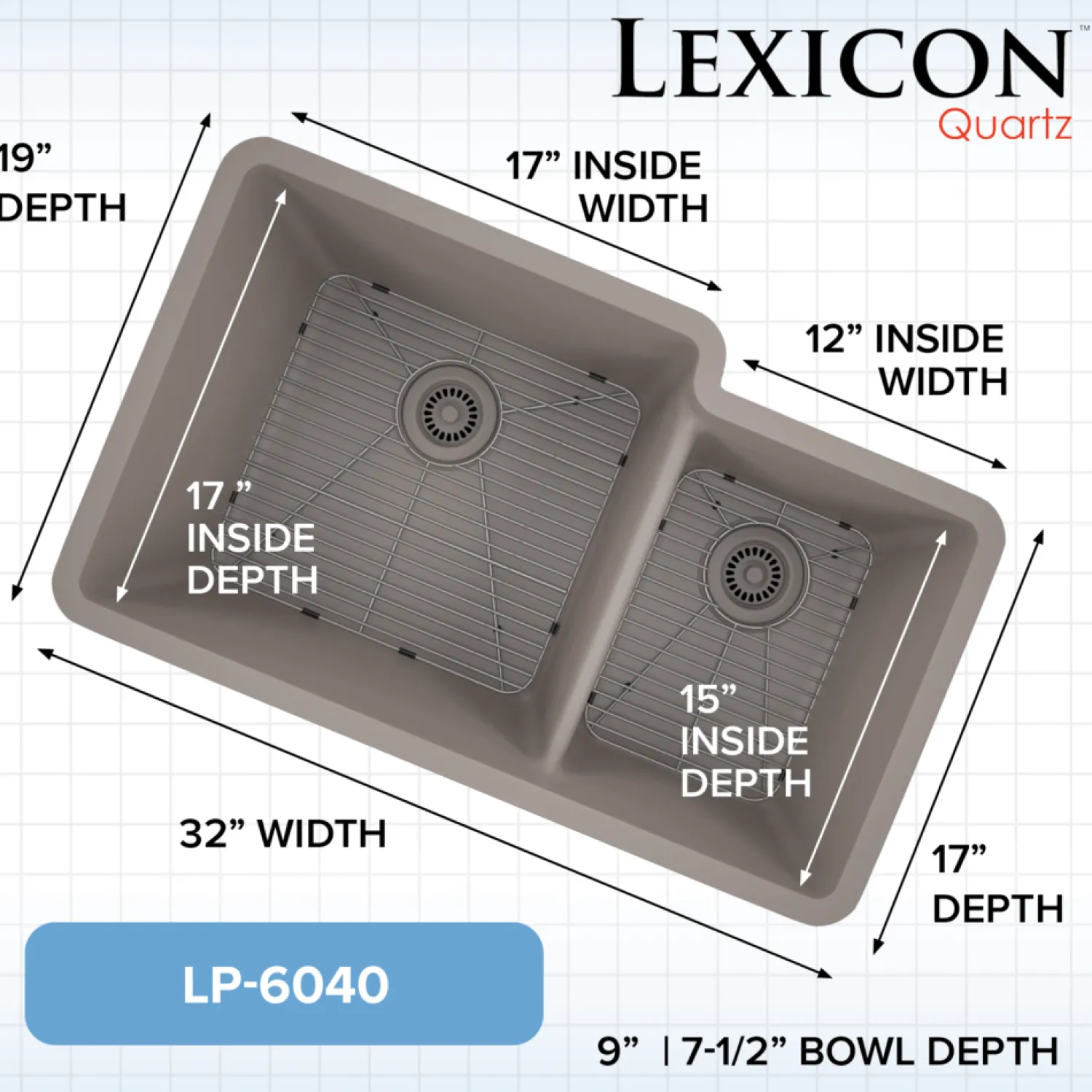 32" Double Bowl 60/40 Quartz Composite Sink Drop-In / Top Mount Sinks|Double Bowl Sinks