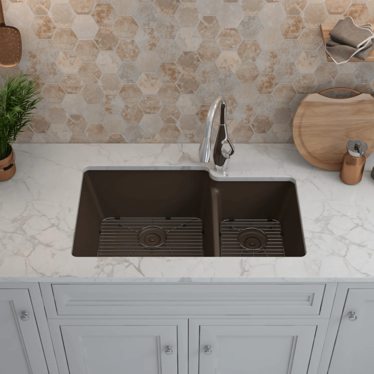 32" Double Bowl 60/40 Quartz Composite Sink Drop-In / Top Mount Sinks|Double Bowl Sinks