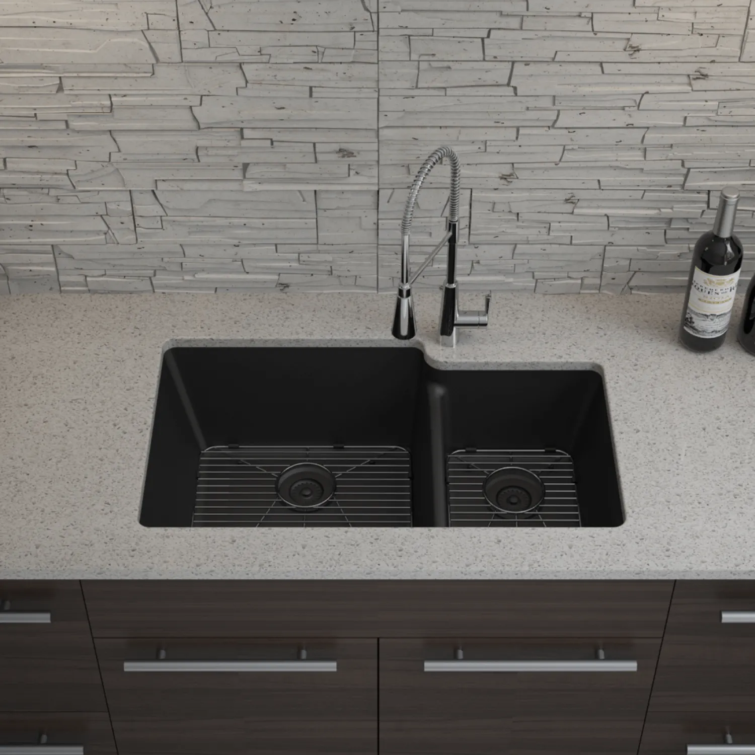 32" Double Bowl 60/40 Quartz Composite Sink Drop-In / Top Mount Sinks|Double Bowl Sinks
