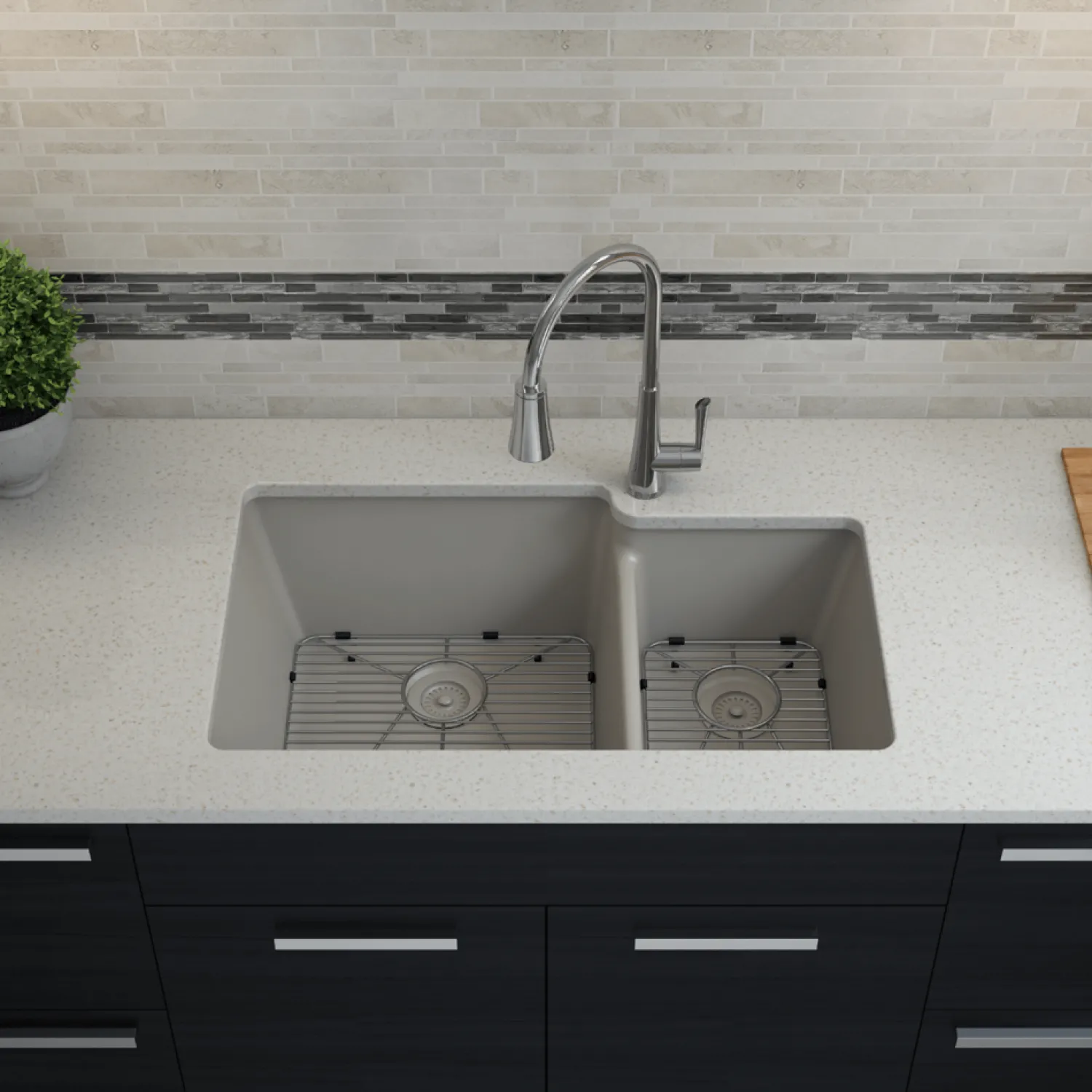 32" Double Bowl 60/40 Quartz Composite Sink Drop-In / Top Mount Sinks|Double Bowl Sinks