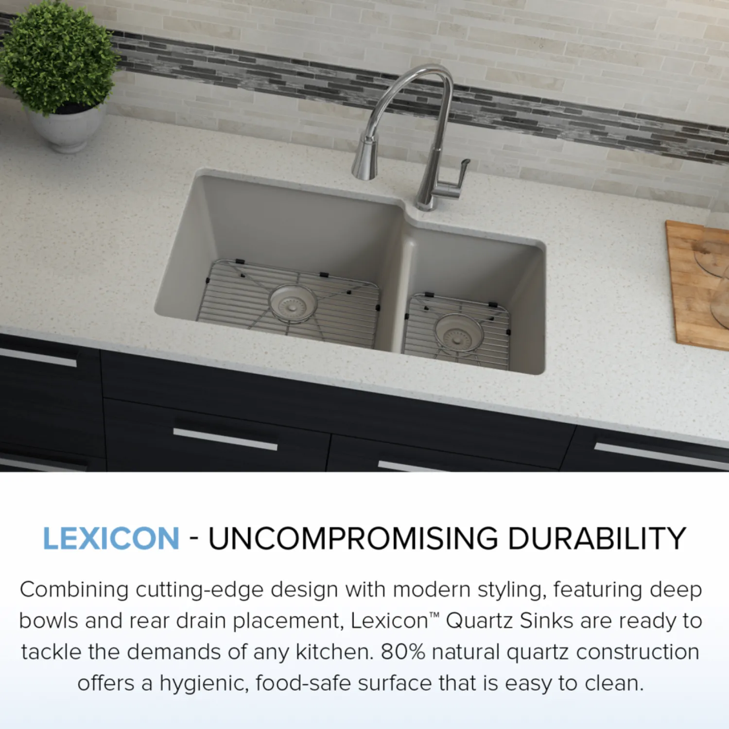 32" Double Bowl 60/40 Quartz Composite Sink Drop-In / Top Mount Sinks|Double Bowl Sinks