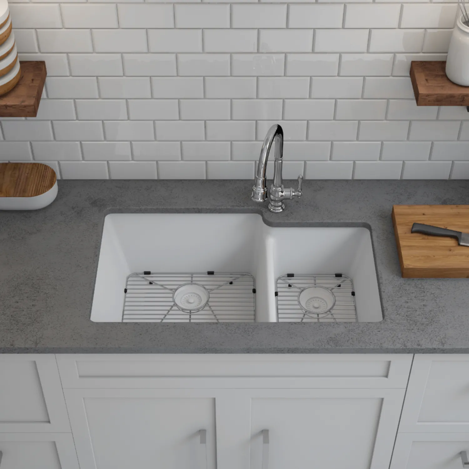 32" Double Bowl 60/40 Quartz Composite Sink Drop-In / Top Mount Sinks|Double Bowl Sinks
