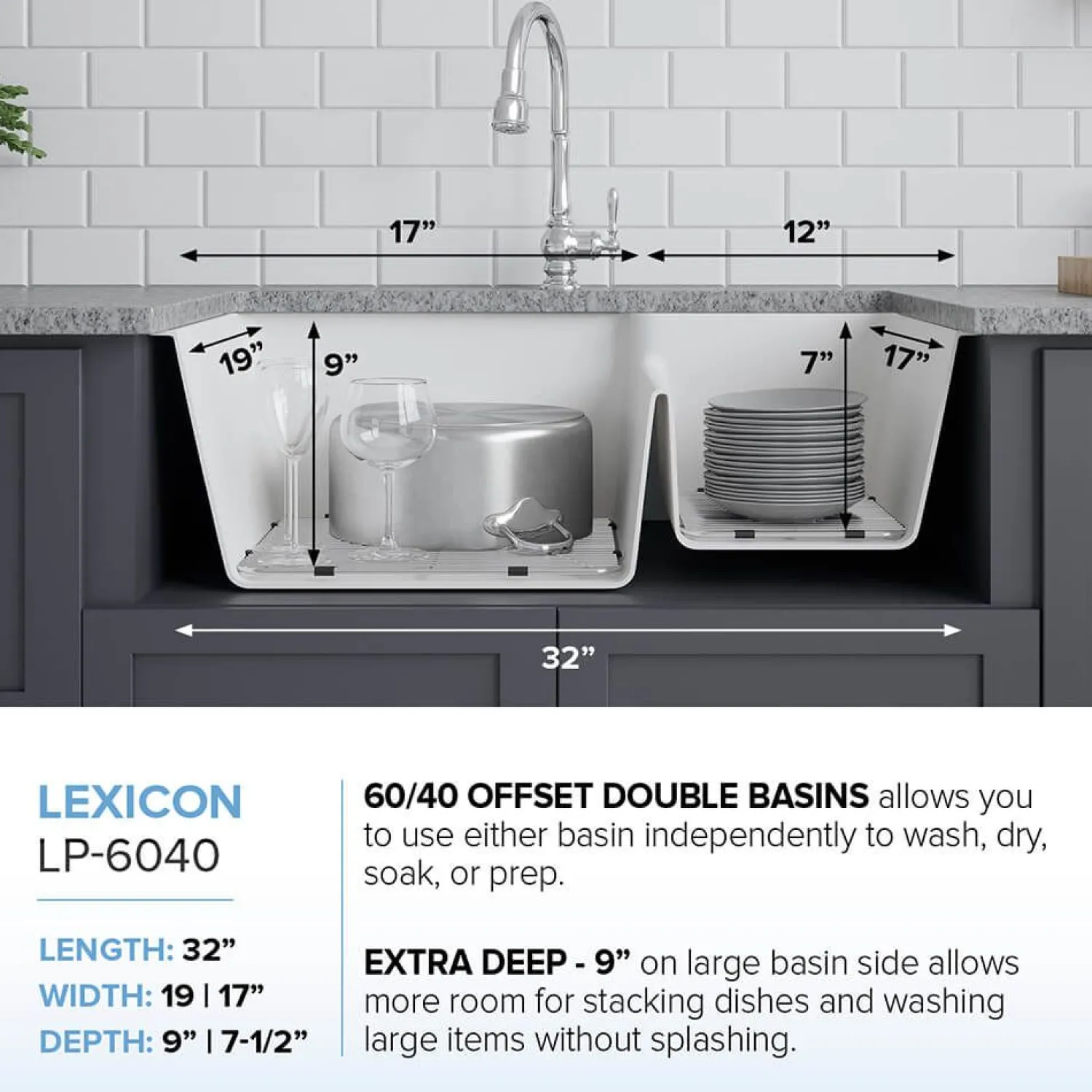 32" Double Bowl 60/40 Quartz Composite Sink Drop-In / Top Mount Sinks|Double Bowl Sinks