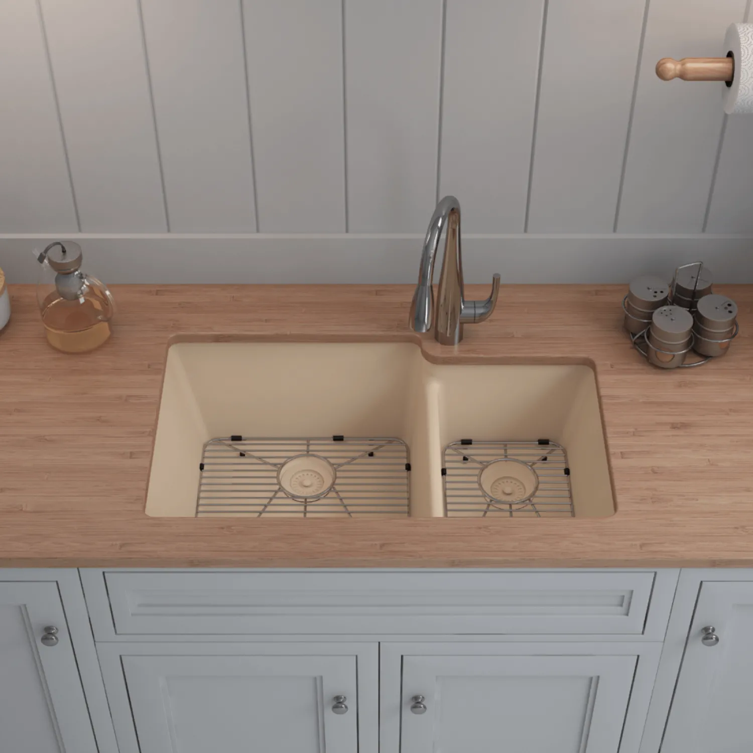 32" Double Bowl 60/40 Quartz Composite Sink Drop-In / Top Mount Sinks|Double Bowl Sinks