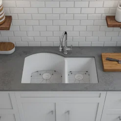 Online 32" Double Bowl 70/30 Quartz Composite Sink Drop-In / Top Mount Sinks|Double Bowl Sinks