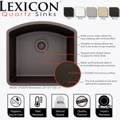 Outlet D-Shaped Quartz Composite Kitchen Sink Single Bowl Sinks|Undermount Sinks