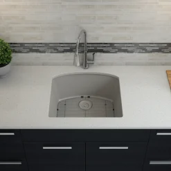 Outlet D-Shaped Quartz Composite Kitchen Sink Single Bowl Sinks|Undermount Sinks