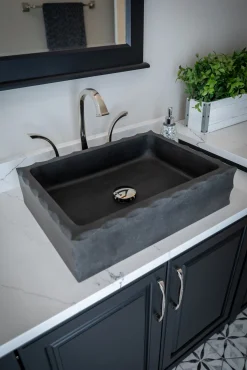 Clearance Antique Rectangular Lava Stone Vessel Sink Honed Above Counter / Vessel Sinks