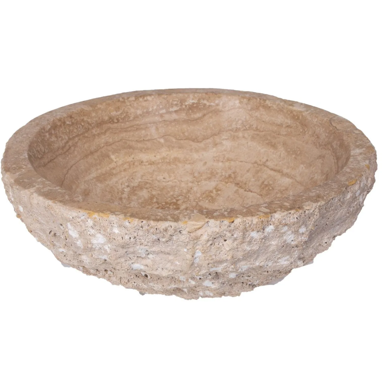 Clearance Beige Travertine Sink Rough Exterior - Honed Interior Above Counter / Vessel Sinks
