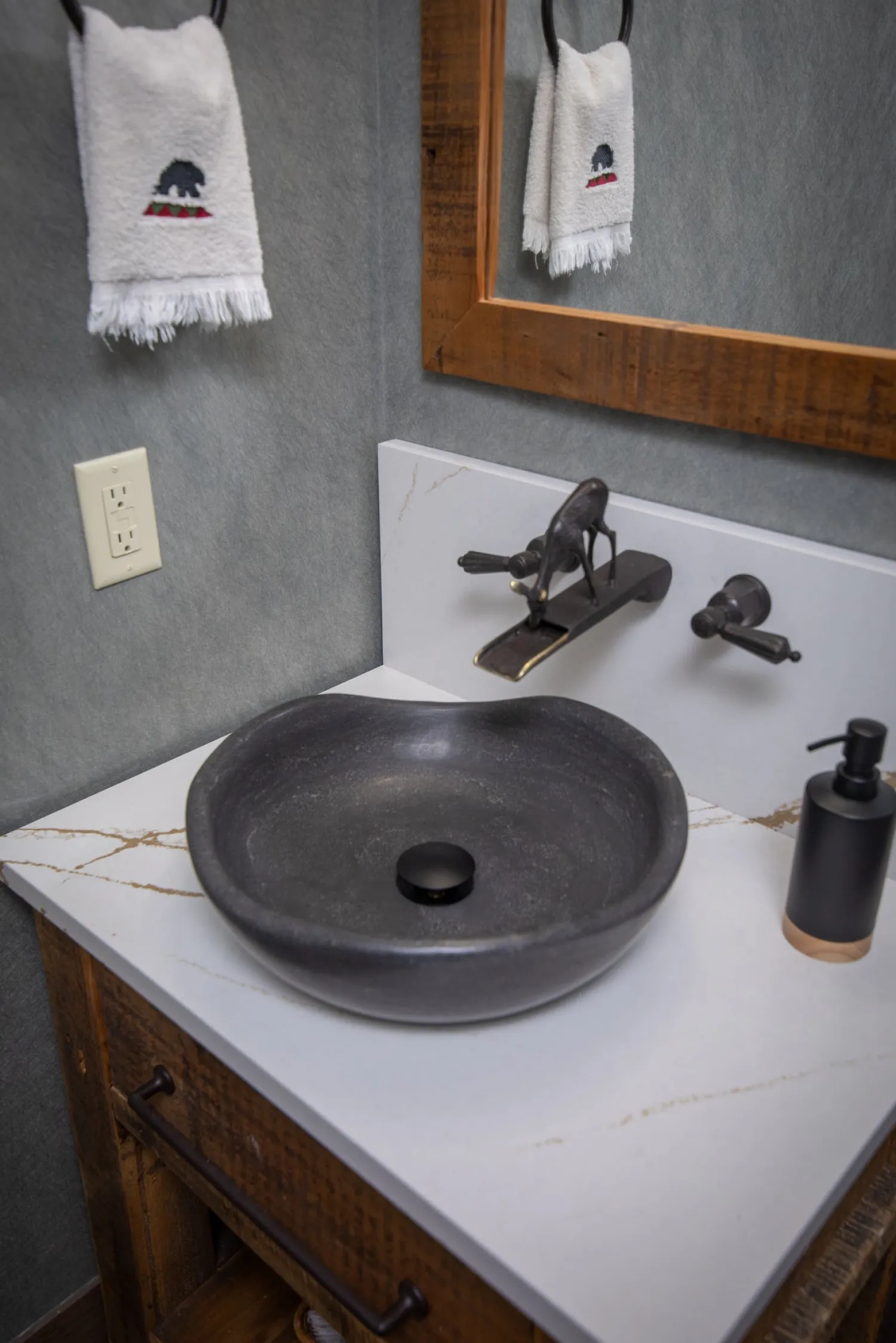 Best Black Limestone Freeform Vessel Sink Above Counter / Vessel Sinks