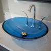 Sale Blue Crystal Oval Glass Vessel Sink Above Counter / Vessel Sinks