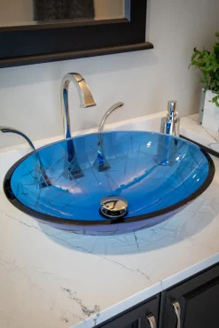 Sale Blue Crystal Oval Glass Vessel Sink Above Counter / Vessel Sinks