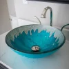 Sale Blue Ice Glass Vessel Sink Above Counter / Vessel Sinks