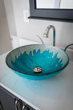 Sale Blue Ice Glass Vessel Sink Above Counter / Vessel Sinks