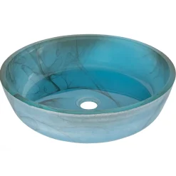 Clearance Blue Mist Flat Bottom Glass Vessel Sink Above Counter / Vessel Sinks