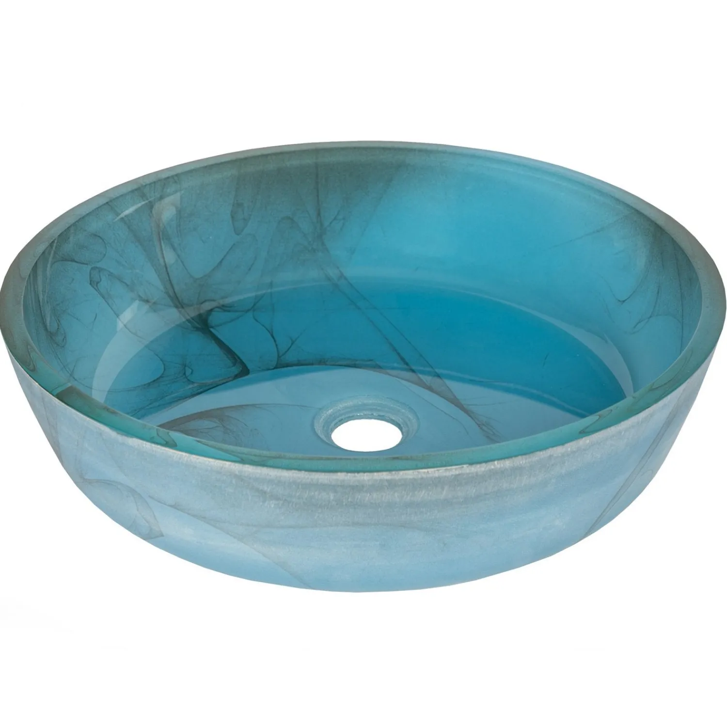 Clearance Blue Mist Flat Bottom Glass Vessel Sink Above Counter / Vessel Sinks