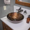 Clearance Brown and Gold Rings Glass Vessel Sink Above Counter / Vessel Sinks