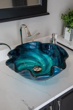 Online Carribean Wave Glass Vessel Sink Above Counter / Vessel Sinks