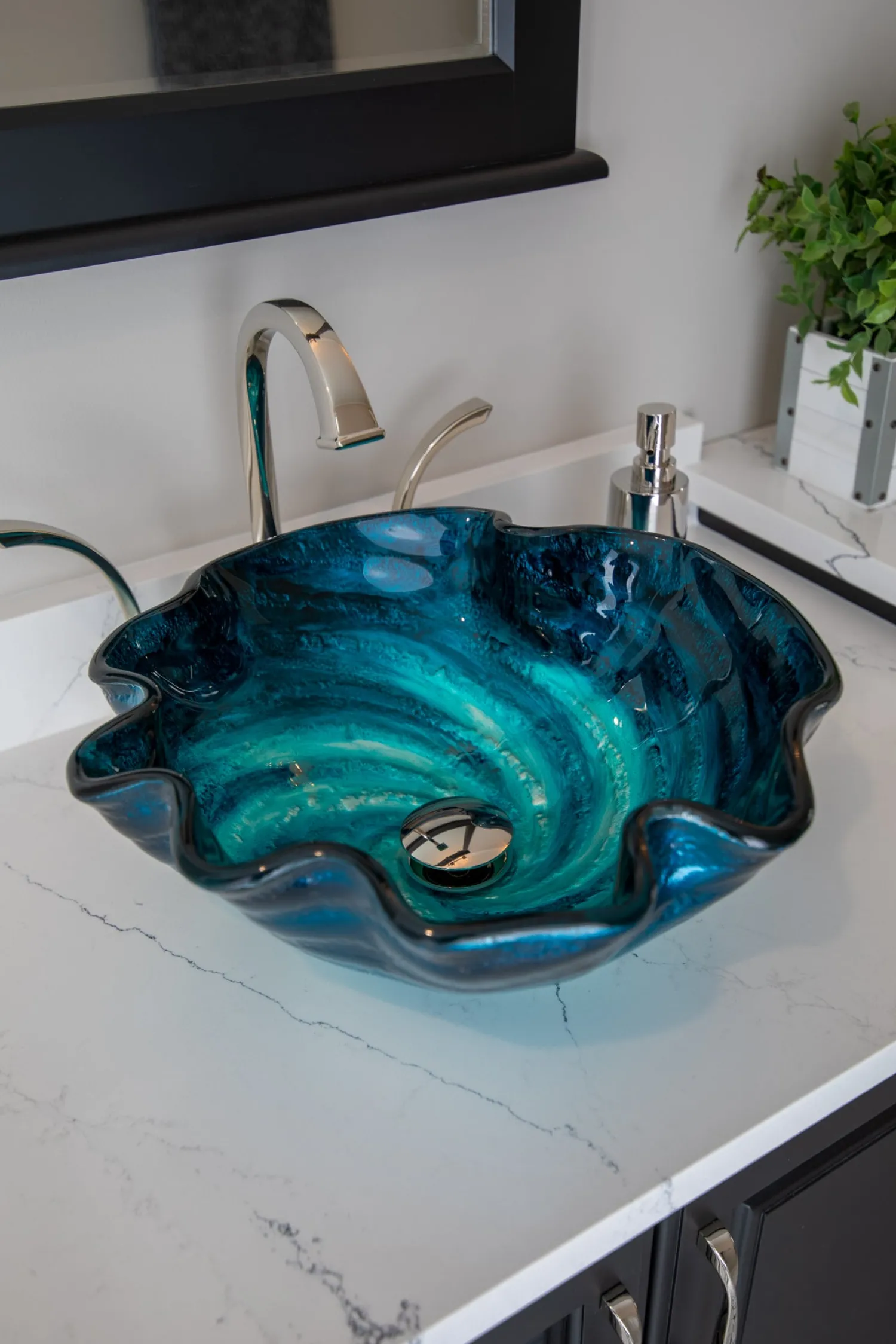Online Carribean Wave Glass Vessel Sink Above Counter / Vessel Sinks
