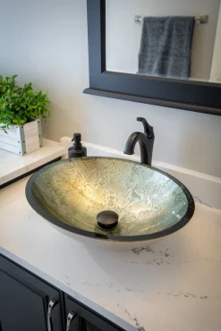 Outlet Champagne Foil Oval Glass Vessel Sink Above Counter / Vessel Sinks