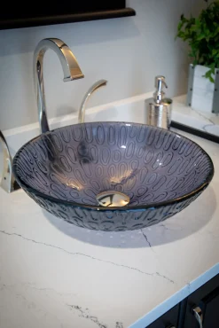 Hot 14" Charcoal Freeform Hoops Glass Vessel Sink Above Counter / Vessel Sinks