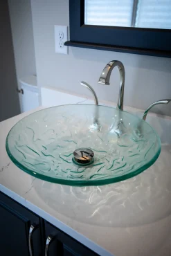 Clearance Clear Embossed Waves Glass Vessel Sink Above Counter / Vessel Sinks