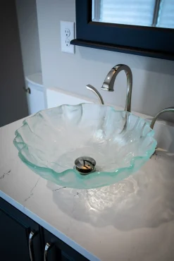 Discount Clear Freeform Wave Glass Vessel Sink Above Counter / Vessel Sinks