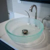 Sale Clear Round Flat Bottom Embossed Glass Vessel Sink Above Counter / Vessel Sinks