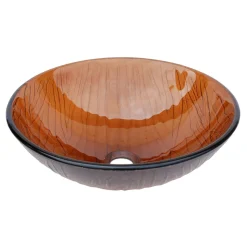 Clearance Cola Brown Wood Vein Glass Vessel Sink Above Counter / Vessel Sinks