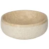 Discount Gral Round Vessel Sink in Beige Marble with Hammered Exterior Above Counter / Vessel Sinks