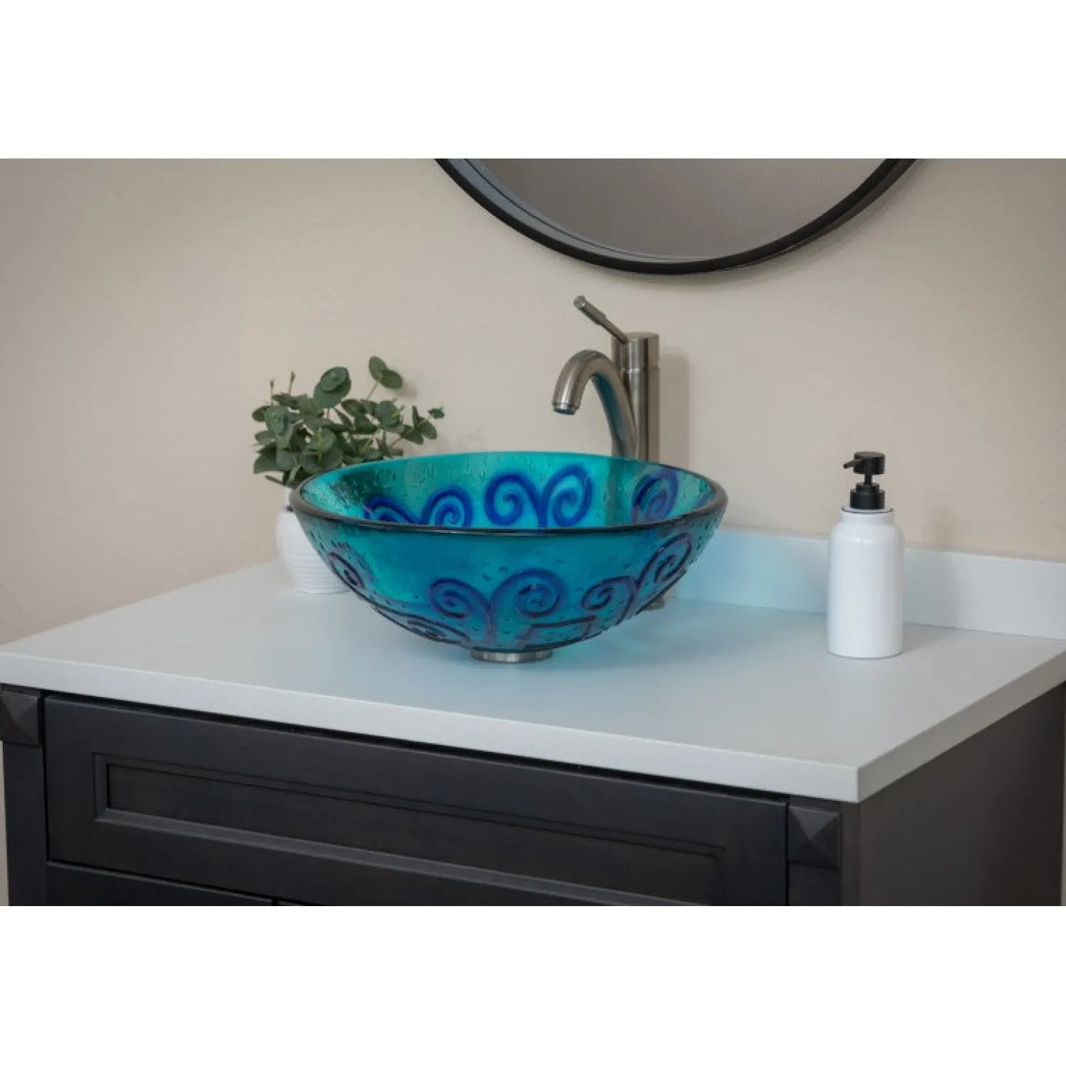 Outlet Green And Blue Swirls Glass Vessel Sink Above Counter / Vessel Sinks