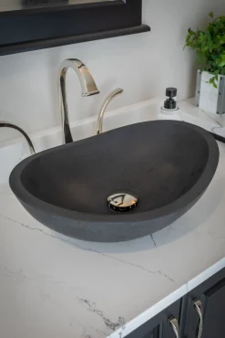 Sale Honed Black Limestone Canoe Sink Above Counter / Vessel Sinks