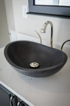 Sale Honed Black Limestone Canoe Sink Above Counter / Vessel Sinks
