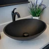 Hot Matte Black Oval Glass Vessel Sink Above Counter / Vessel Sinks