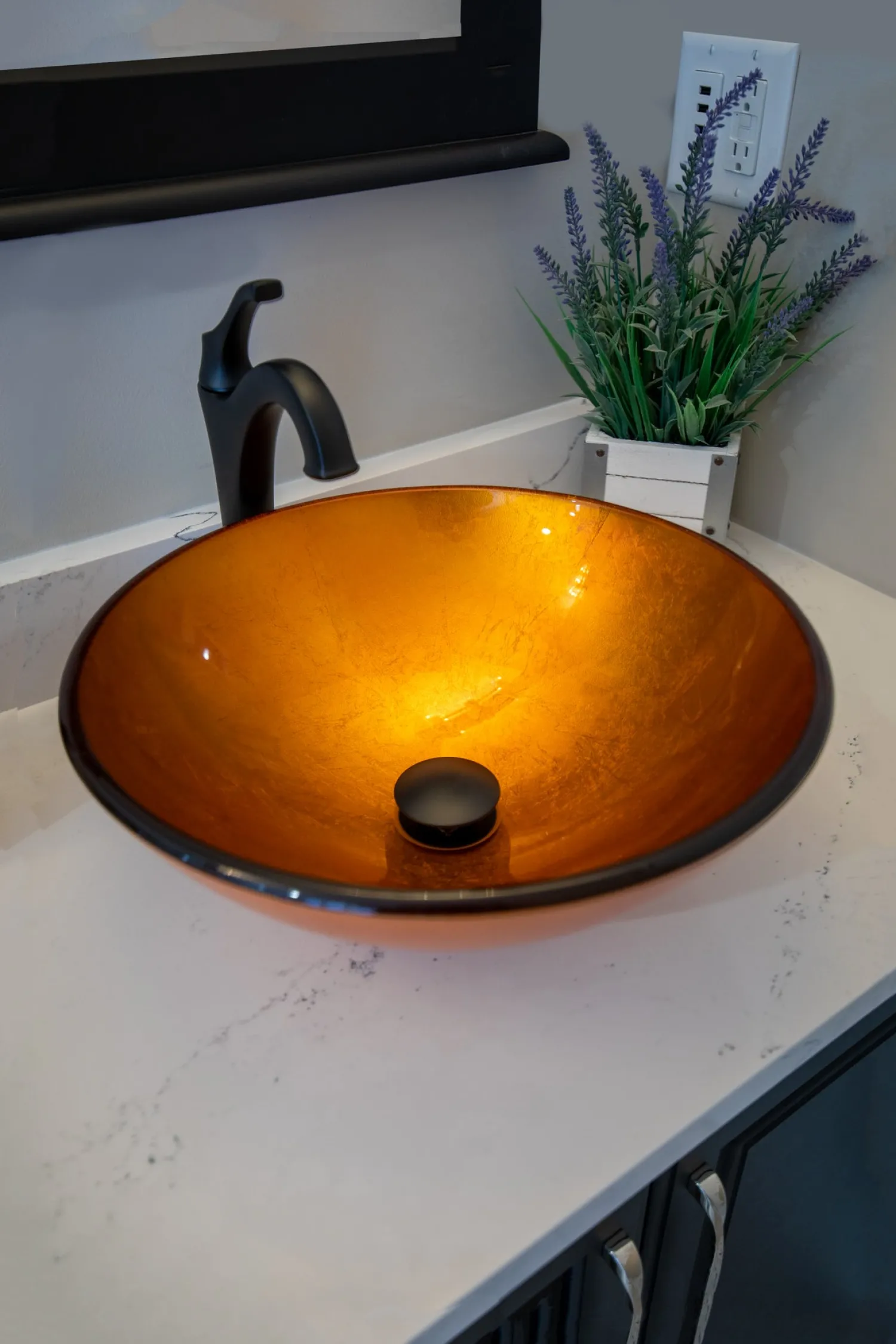 Clearance Orange Reflections Glass Vessel Sink Above Counter / Vessel Sinks