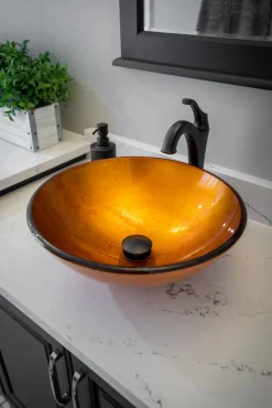 Clearance Orange Reflections Glass Vessel Sink Above Counter / Vessel Sinks
