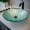 Pale Green Pearls Embossed Glass Vessel Sink Above Counter / Vessel Sinks