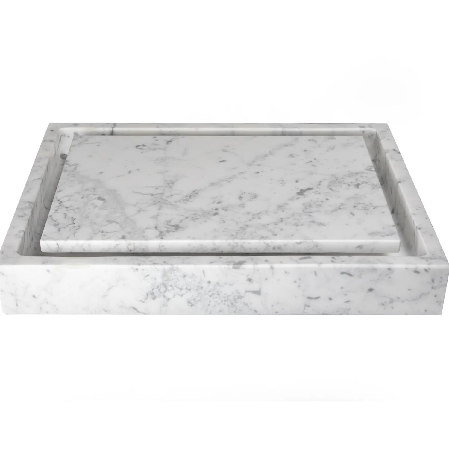 Sale Rectangular Infinity Pool Sink - White Carrara Marble Above Counter / Vessel Sinks