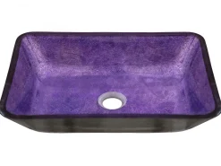 Clearance Rectangular Purple Foil Glass Vessel Sink with Black Exterior Above Counter / Vessel Sinks