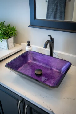 Clearance Rectangular Purple Foil Glass Vessel Sink with Black Exterior Above Counter / Vessel Sinks