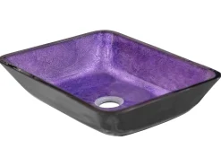 Clearance Rectangular Purple Foil Glass Vessel Sink with Black Exterior Above Counter / Vessel Sinks