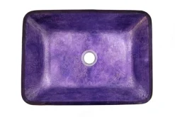 Clearance Rectangular Purple Foil Glass Vessel Sink with Black Exterior Above Counter / Vessel Sinks