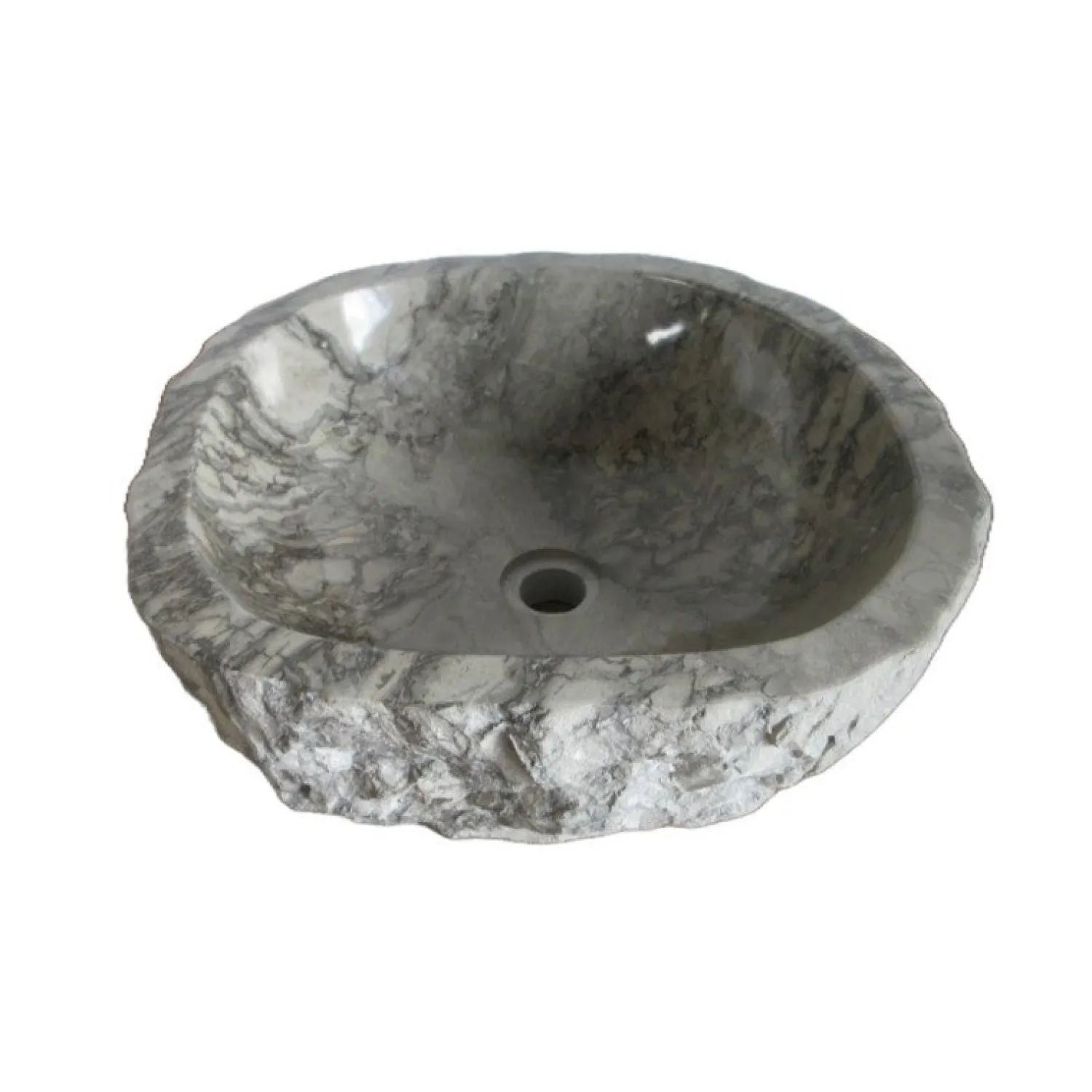 New Rustic Grigio Marble Sink with Rough Exterior - Polished Interior Above Counter / Vessel Sinks