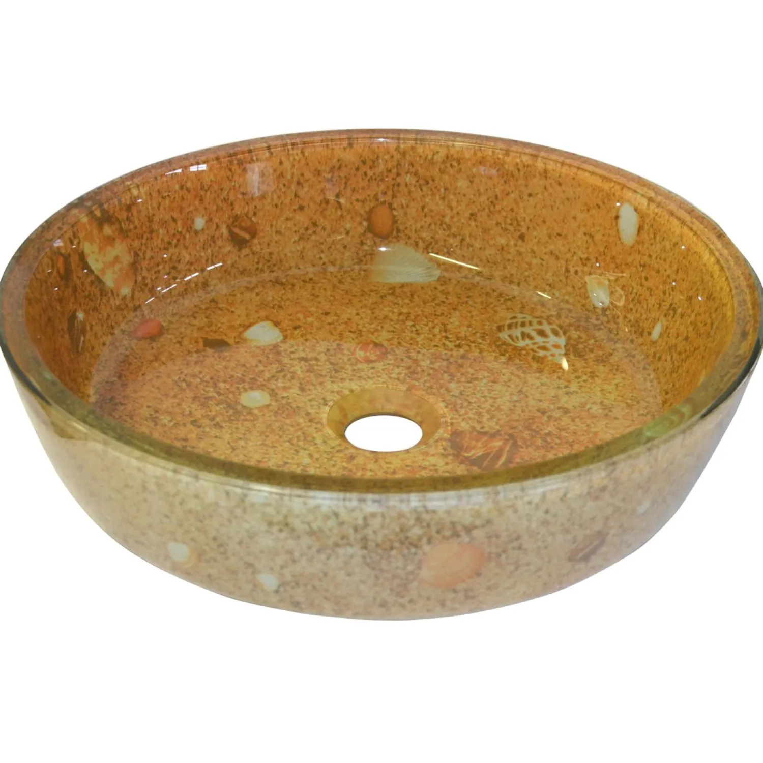 Seashells and Sand Glass Vessel Sink Above Counter / Vessel Sinks