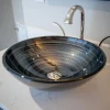 Sale Silver and Black Rings Glass Vessel Sink Above Counter / Vessel Sinks